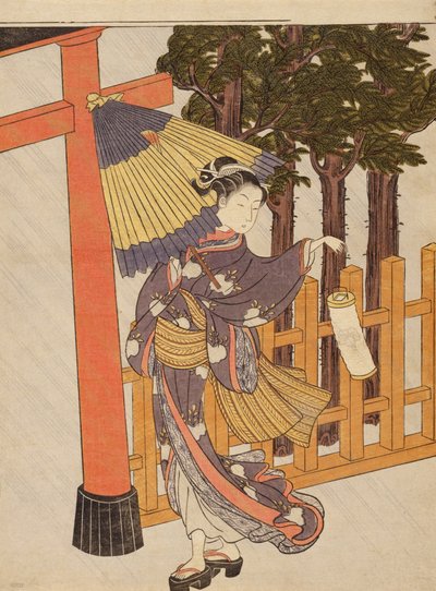 Femme visitant le sanctuaire la nuit - Suzuki Harunobu